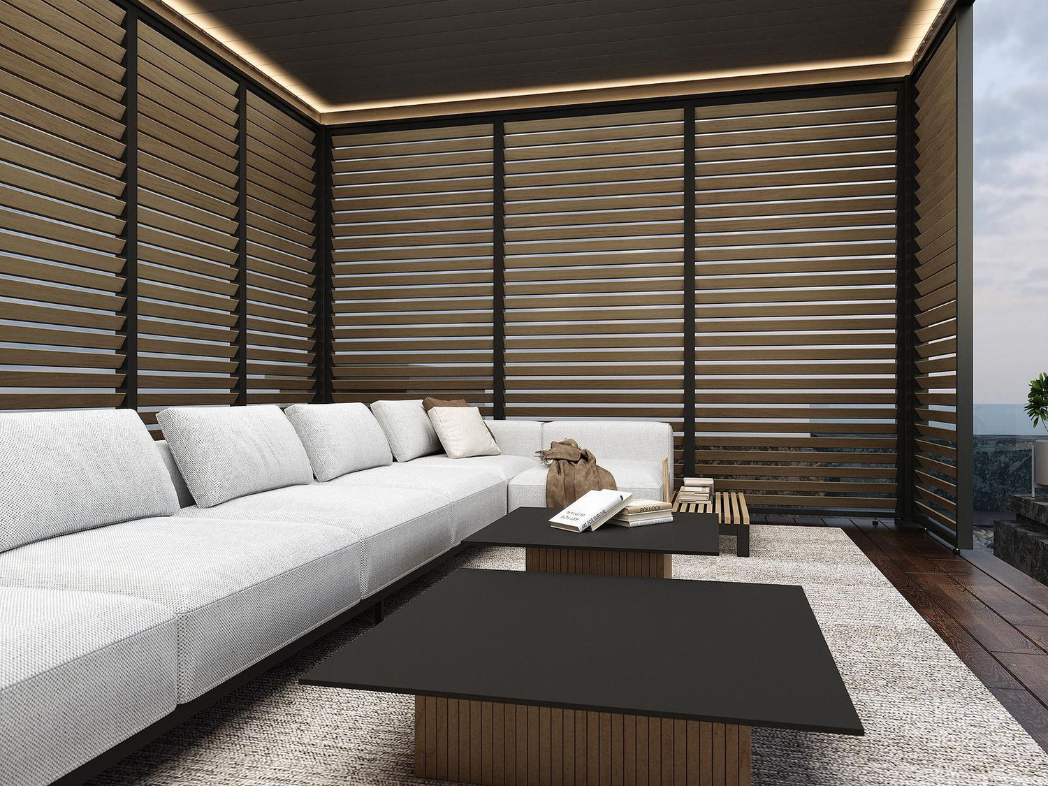 Säädettävä vaakalamelli- / rimaseinä - Antrasiitti - Wood