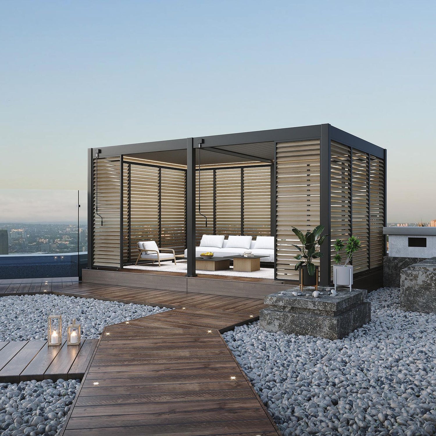 Säädettävä vaakalamelli- / rimaseinä - Antrasiitti - Wood