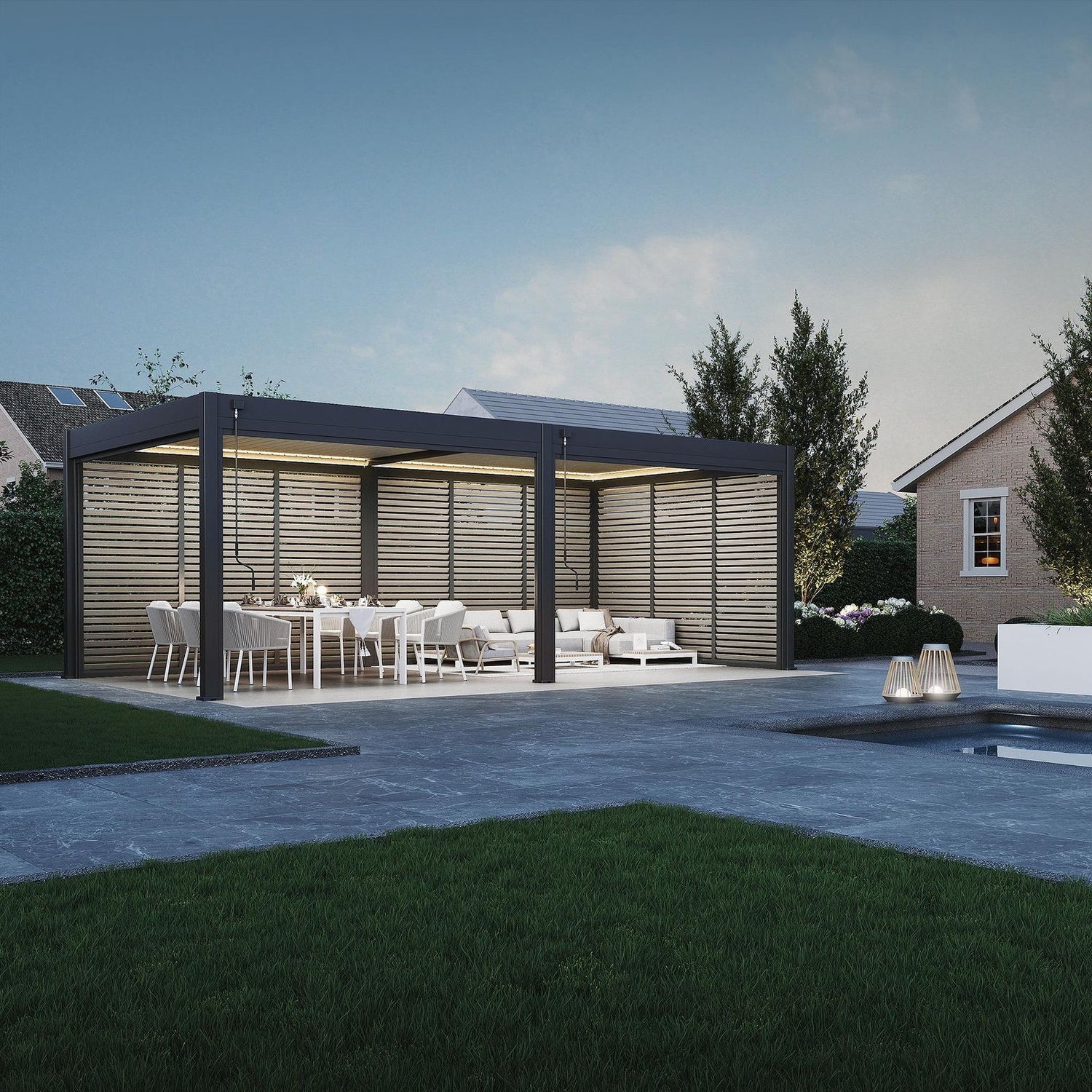 Säädettävä vaakalamelli- / rimaseinä - Antrasiitti - Wood