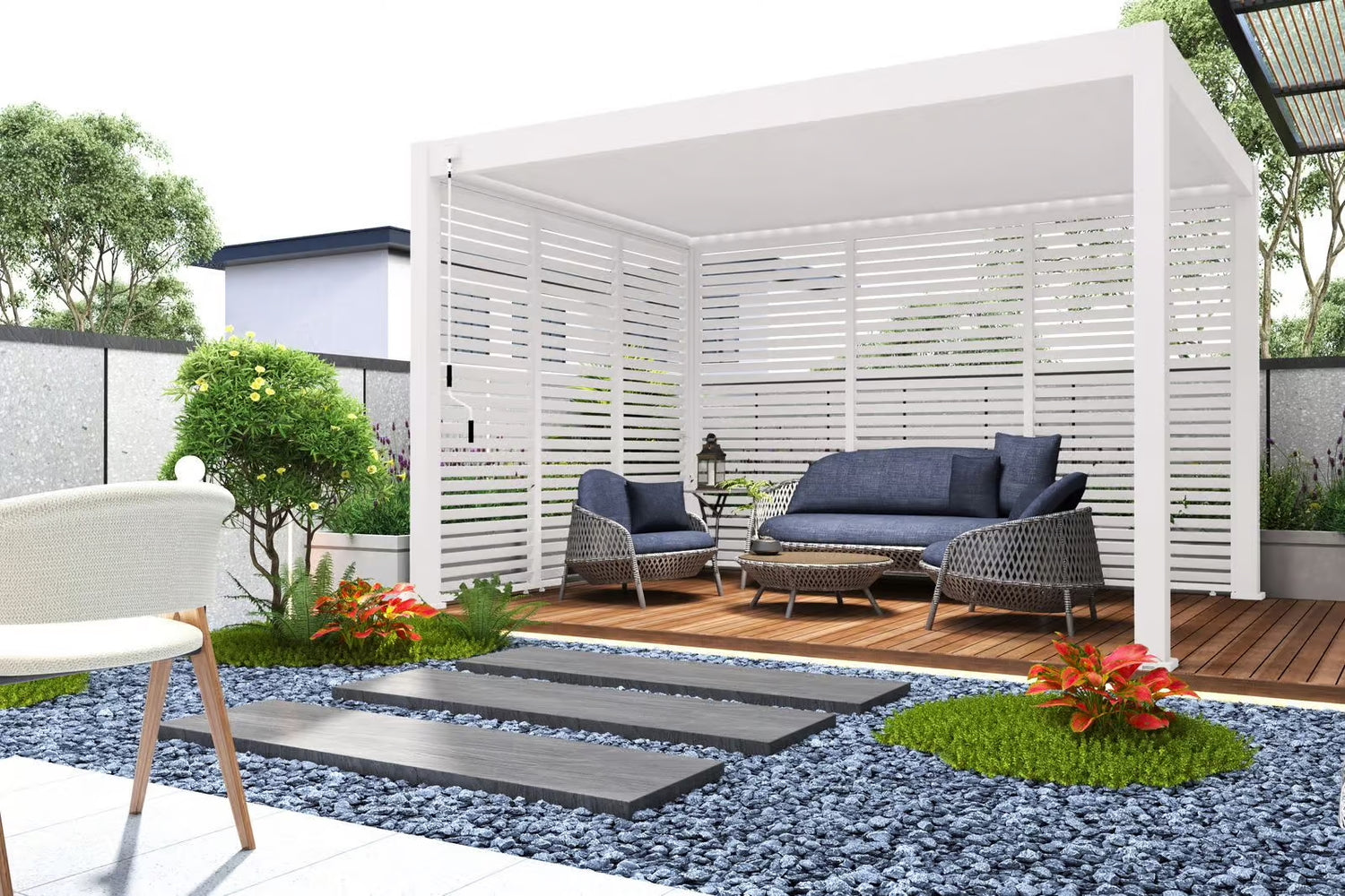 Säädettävä vaakalamelli- / rimaseinä - White